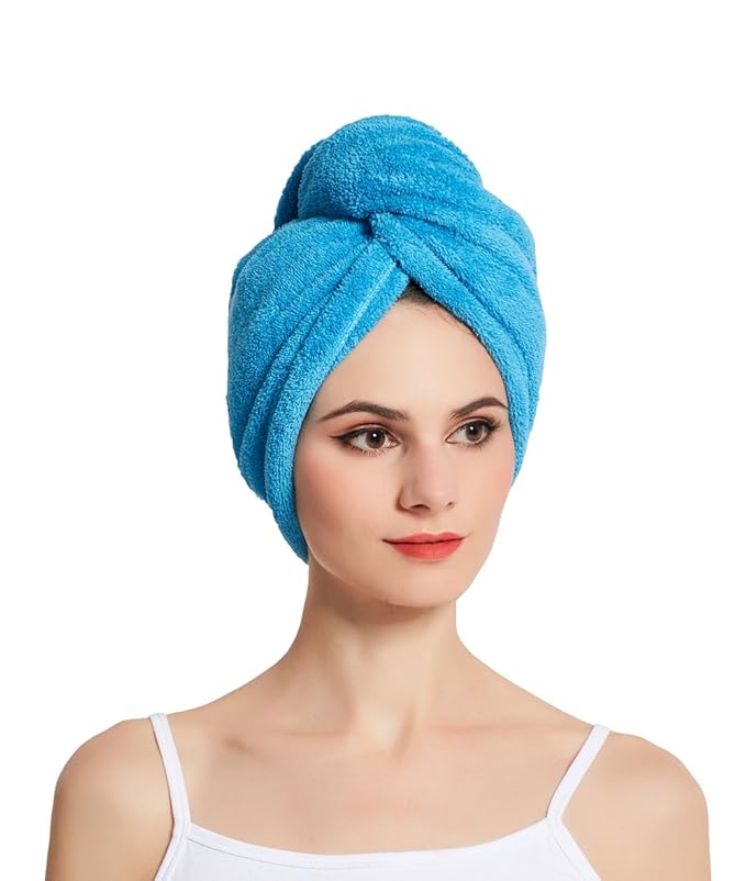 HOPESHINE Hair Drying Towel Twist Women's Soft Shower Microfiber Towels for Hair Turban Wrap Fast Drying Ultra Absorbent Cap Great Gift for Women (3-Pack Dark Grey+Grey+ Sky Blue)