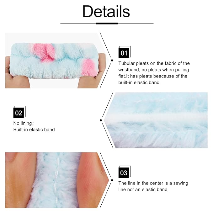 WHAVEL 6PCS Spa Headband and Wristbands Set, Face Wash Headband Wrist Bands for Washing Face Makeup Skincare Hair Band Skin Care Accessories Tools