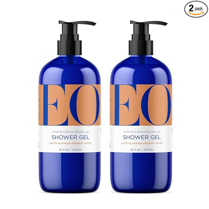 EO Shower Gel, 16 Ounce (Pack of 2), Orange Blossom and Vanilla, body wash made with Essential Oils for Men and Women