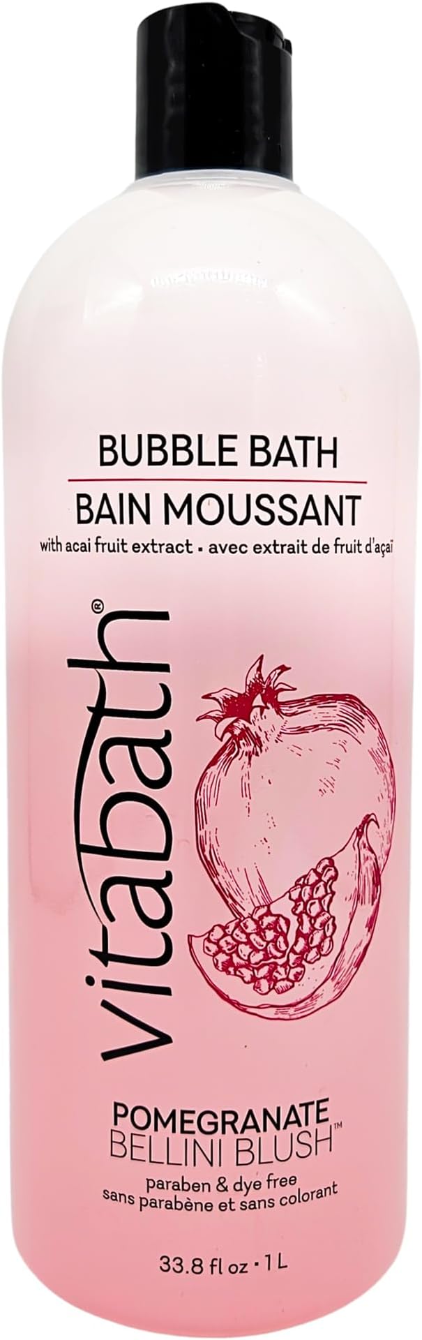 Vitabath Pomegranate Bellini Blush Bubble Bath Rich Foaming Bubbly Soak & Relaxing Aromatherapy Moisturizing & Nourishing Indulgent Suds for Women & Men All Skin Types - 33.8 fl oz