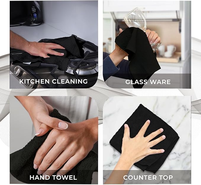 Avalon Towels Cotton Washcloths 24-Pack – 12 x 12 Inch Black Super Soft & Absorbent Ring-Spun Cotton Wash Cloths for Face, Bath, Spa, Gym, Hotel & Cleaning