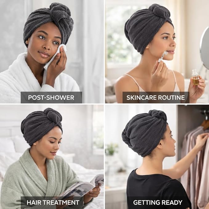 100% Turkish Cotton Hair Towel Wrap 2 Pack – Oeko-TEX Certified Quick Dry Turban for Wet Hair – Soft, Absorbent, Gentle on Curly & Long Hair – 10x26 Inch