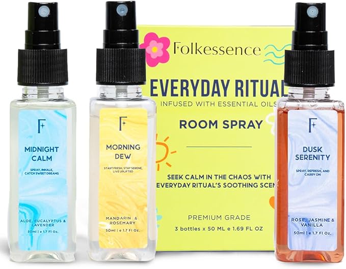 Folkulture Luxury Room Spray Odor Eliminator - Set of 3 (5.1 Fl Oz) | Non Toxic,Long Lasting Fresh Scent Lavender, Vanilla Room Spray Or Deodorizer For Relaxation, Bath, Home, Guest-Room Essentials