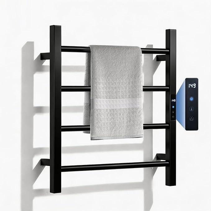 Heated Towel Racks for Bathroom, Hot Towel Warmer 4 Bars with 24hr Timer Stainless Steel Wall Mounted Electric Towel Warmers for Bathroom