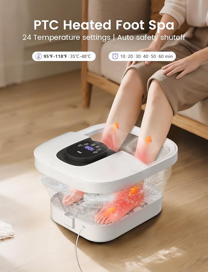 RIKE Collapsible Foot Spa with Fast PTC Heating and Massage, 14 Temp Control Precise Heated Foot Bath, Smart Digital Touch Screen & Ambient Light, Space-Saving Design, Ideal Mothers Day Gifts for Mom