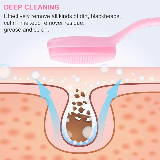 HINZIC Silicone Manual Facial Cleansing Brush, Skin Friendly Waterproof Face Cleaning Scrubber Exfoliator Cleanser for Blackheads Whiteheads Makeup Residues Removal- Pink