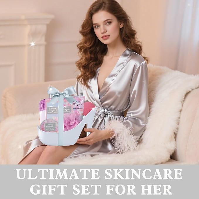 Spa Luxetique Mothers Day Gifts for Women 8pcs High Heel Gift Set for Women Elegant Cherry Blossom Spa Gifts for Womens Birthday Gifts for Womens Wife Sister Girlfriend Friend