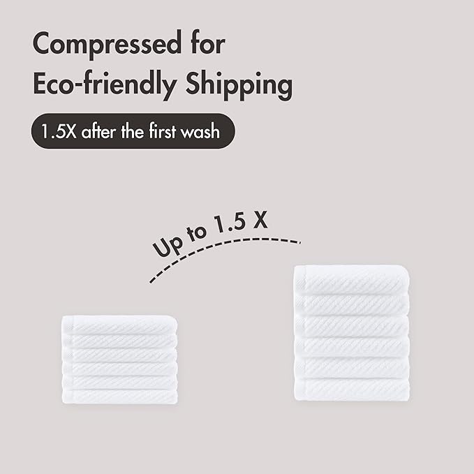 Madison Park 6-Piece Towel Washcloths Set for Bathroom 13" x 13" Diagonal Ribbed, White - 100% Cotton Soft Quick Dry & Absorbent Gift | Zero Twist, 500 GSM, Oeko-TEX, Hotel Quality