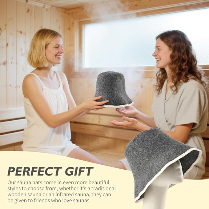Wool Sauna Hat, Comfortable Soft Felt Wool Cap, Breathable Russian Banya Cap, Protects from Overheating & Hair Damage, for Spa, Steam Room, Banya, Bathhouse, Breathable Grey
