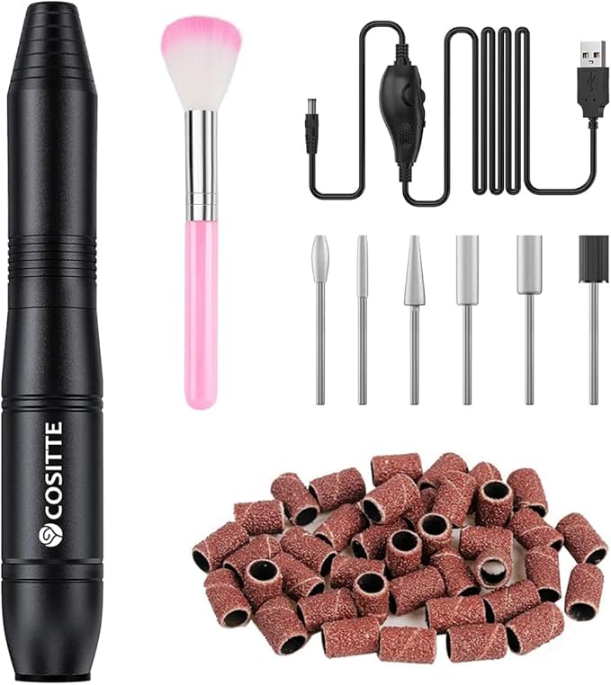 COSITTE Electric Nail Drill, USB Electric Nail Drill Machine for Acrylic Nails, Portable Electrical Nail File Polishing Tool Manicure Pedicure Efile Nail Supplies for Home and Salon Use Black