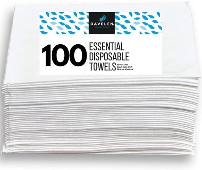 DAVELEN Essential Disposable Hair Towel for Women, 100 Pack 32 inch X 16 inch, Super Absorbent Quick Dry Hair for Drying Curly, Long & Thick Hair (White) (100)