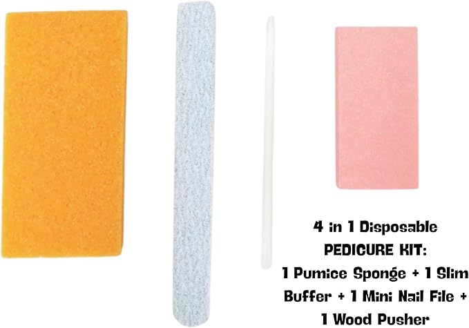 Disposable Nail Care Kit Set, 4-in-1 Pedicure Kit with Pumice Sponge and 2-in-1 Manicure Kit with Buffer for Nail Salon or Home Use - Travel Friendly – Colors May Vary