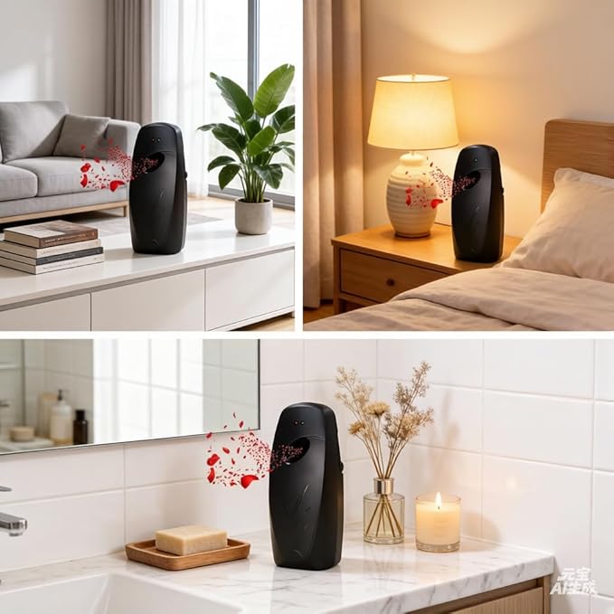 Automatic Air Freshener Spray Dispenser 2-Pack, Wall Mount or Tabletop for Home & Commercial Use, Adjustable Timer for Bathroom, Office, Restroom, Eliminates Odors with Glade Compatible Refill (black)