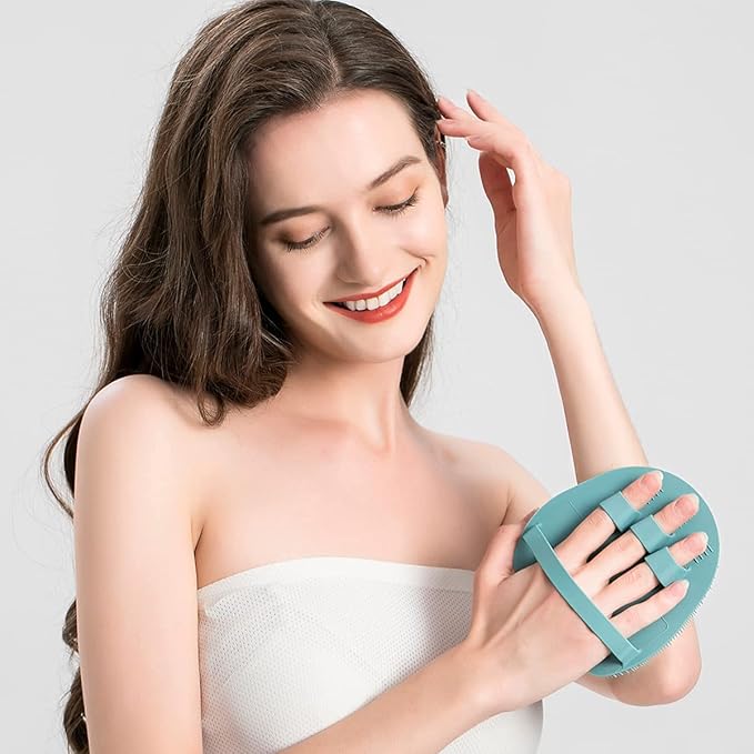 1 Pack Soft Silicone Shower Brush Body Wash Bath Exfoliating Skin Massage Scrubber, Dry Skin Brushing Glove Loofah, Fit for Sensitive and All Kinds of Skin(Eucalyptus Green)