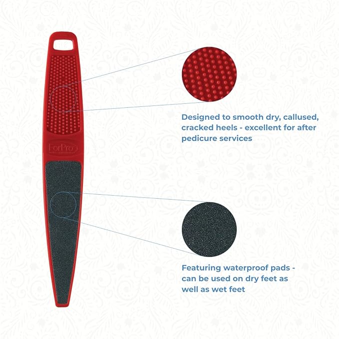 ForPro Professional Collection Red Panda Foot File, 60/100 Grit, Double-Sided Pedicure File for Feet and Heels, 10.5” L