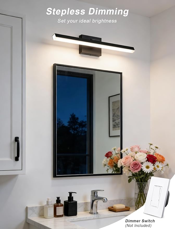 IZORRO Modern Bathroom Vanity Light 32 inch, Rotatable, 24W Dimmable Led Bathroom Light Fixture Over Mirror, Black Vanity Light Bar (Cool White 6000K)