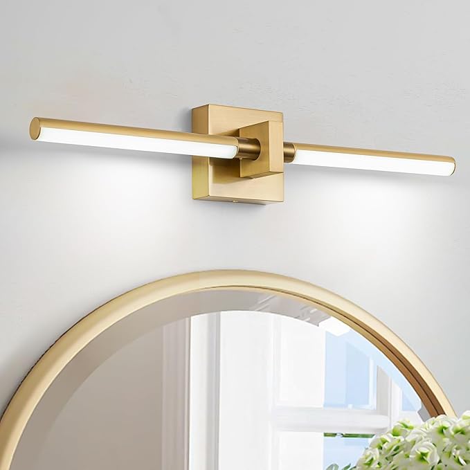 EDISLIVE Modern Dimmable LED Vanity Light 360° Rotatable Bathroom Vanity Wall Lighting Fixtures, 23.2 in Mirror Wall Sconce Fixtures for Bathroom Bedroom Makeup Living Room,6000K(Gold)