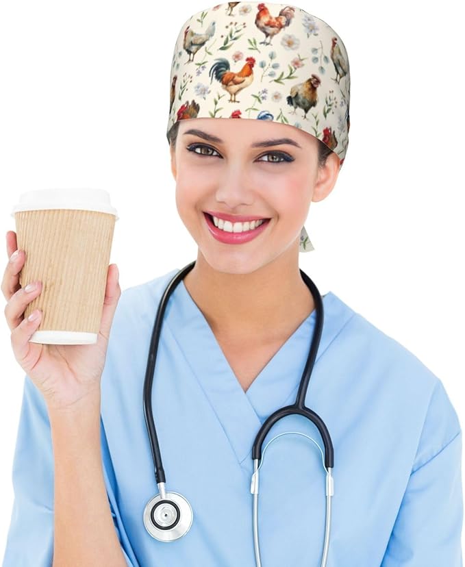 Adjustable Working Cap with Sweatband for Women Men, Moisture Wicking Nurse Surgical Caps for Chef Spa Fits Most Long Hair