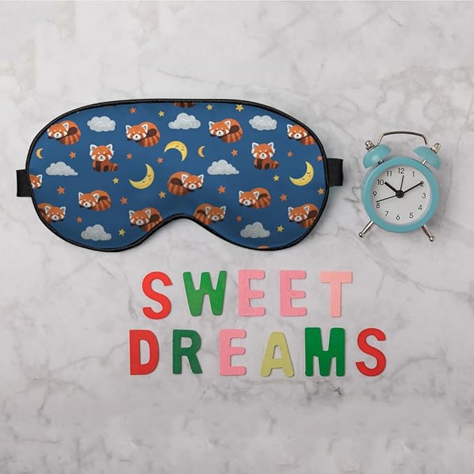 Red Panda Silk Sleep Mask Stars Moon Cloud Night Blue Sleeping Soft Eye Shade Cover for Men Women Boy Girl Airplane Travel with Elastic Strap