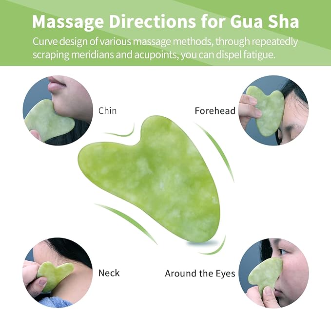 AECW 3-in-1 Natural Stone Jade Roller and Gua Sha Set for Face and Eye Ice Roller Facial Cooling Massage Roller
