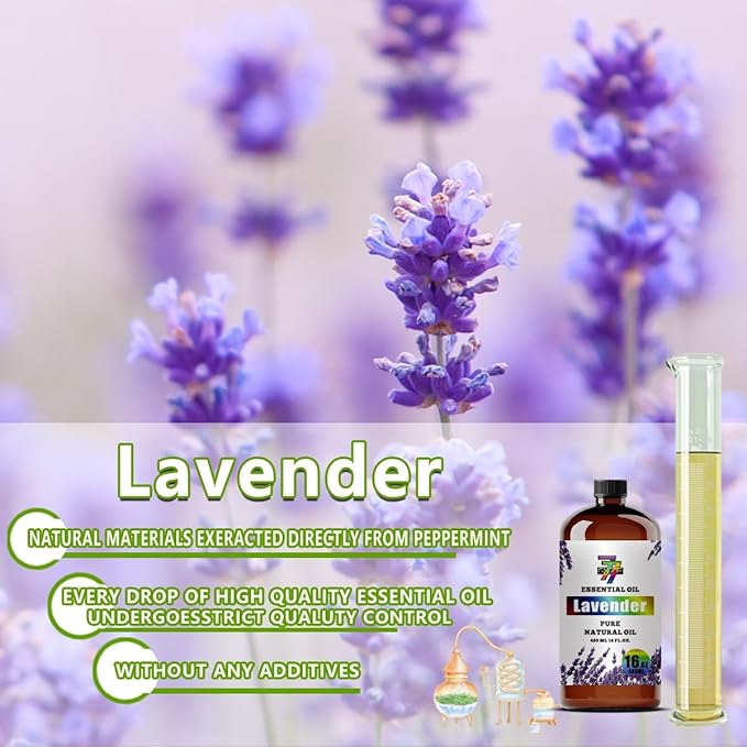 Lavender Essential Oil - GV77ZF Lavender Oils for Diffusers, Humidifiers, DIY Candles, Soap, Cleaning, Home, Office, Yoga, Massage, Gifts - 16 fl oz (480 ml)