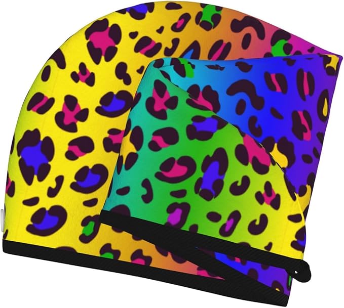 Rainbow Leopard Hair Towel Wrap Absorbent Hair Drying Towel Microfiber Hair Drying Cap Turban for Drying Curly Long Thick Hair