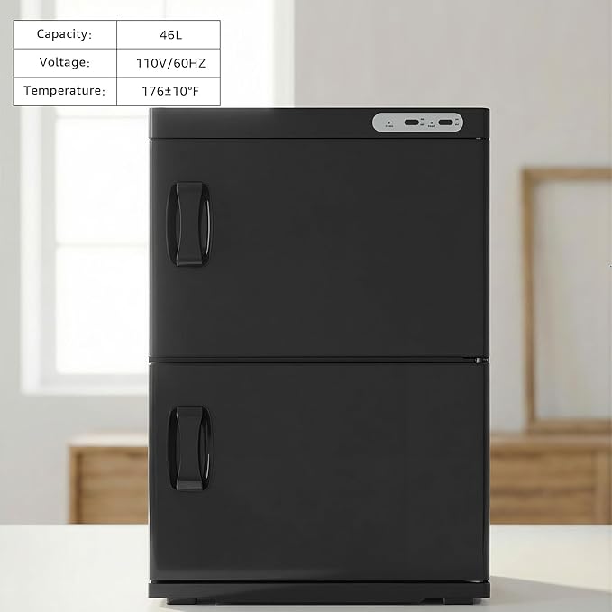 TABU 46L Hot Towel Warmer Cabinet, Extra Large Professional Towel Heater with Stainless Steel Racks & Water Drip Tray, for Spa, Salon, Barber,Black