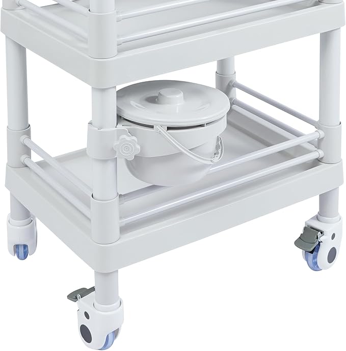 Salon Storage Cart, 3 Tier Rolling Beauty Organizer with 2 Garbage Baskets & 1 Drawer, 80kg/176.37lbs Capacity, Movable Storage Trolley for Beauty Salon SPA (Grayish-White)