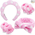Chanaco Spa Set - Makeup, Skincare, and Face Wash Hair Band with Pink Sponge, Bow Tie Headband, and Wrist Bands for Women's Hair Accessories