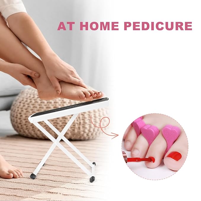 Pedicure Foot Rest, Adjustable Foot Stand with Non-Slip, Toe Separator - Easy at Home, No More Bending or Stretching, Beauty Pedicure Kit, White