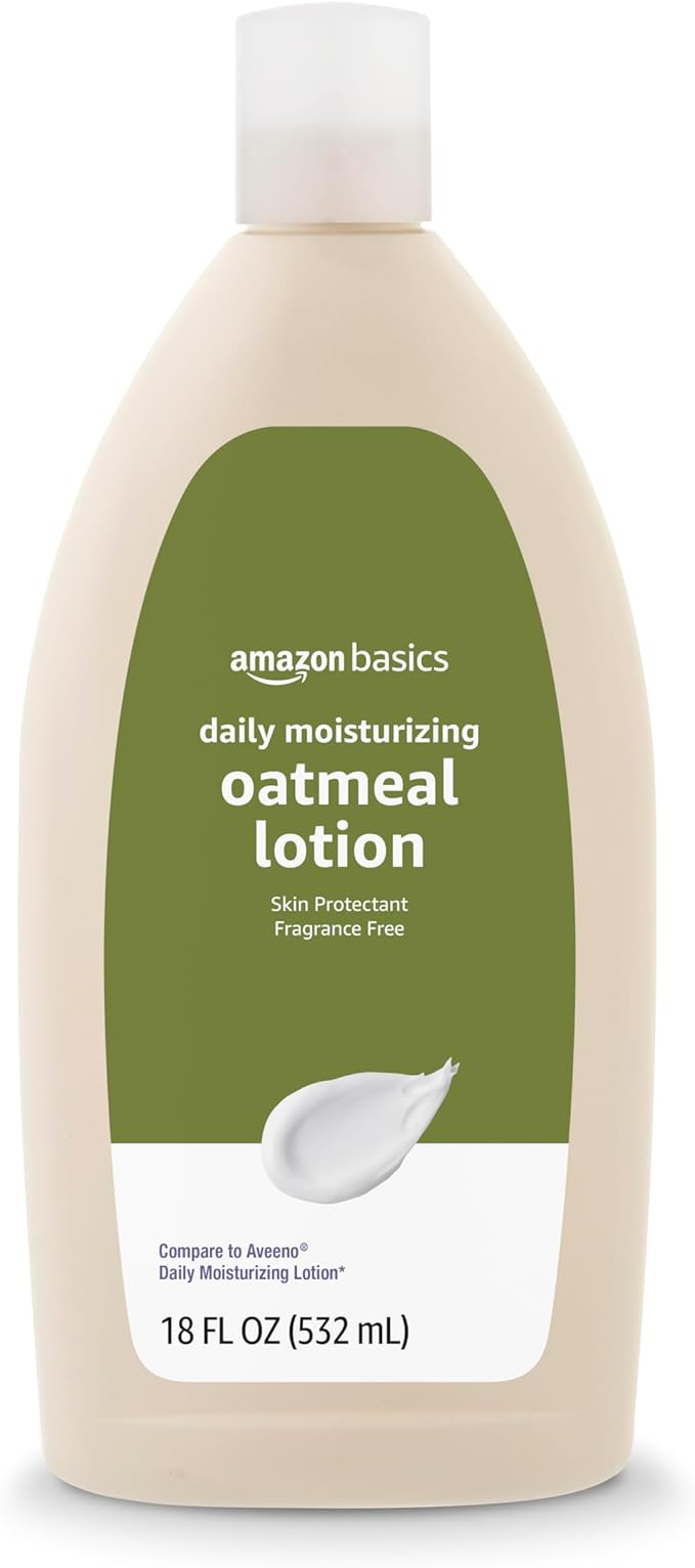 Amazon Basics Daily Moisturizing Oatmeal Body Lotion, Fragrance Free, Non-Comedogenic, Soothing Skin Protectant Moisturizer, 18 Fl Oz (Pack of 6) (Previously Solimo)