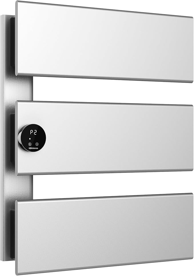 K&KALONZO Electric Towel Warmer, 18.35" W x 22.8" H Wall-Mounted Towel Heater with Built-in Timer, Waterproof Aluminum Towel Warmer for Bathroom, Support Plug-in and Hardwired, Silver, K3-L-S