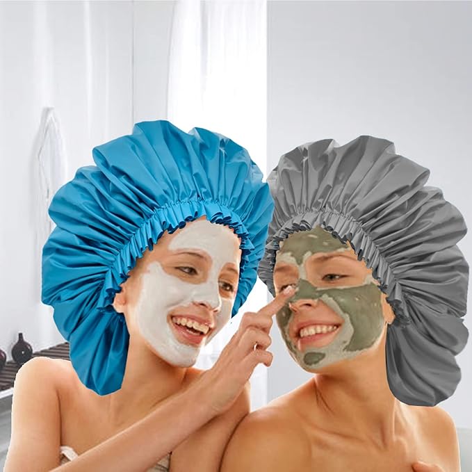 ELEBOX Large Shower Cap 3 Pack Oversized Shower Cap for Long Hair Waterproof Bath Cap Reusable Hair Caps for Women Hair Protection