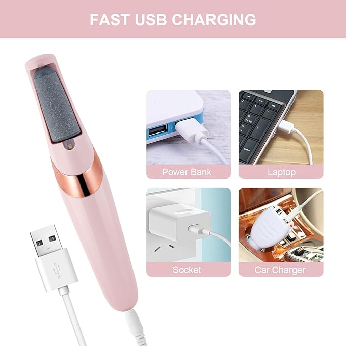 AOOWU Electric Foot File, USB Rechargeable Feet Callus Remover with 2 Speed of Replacement Rollers & LED Lights, Professional Hard Skin Remover Foot Care Tools for Cracked Heels Calluses & Dead Skin