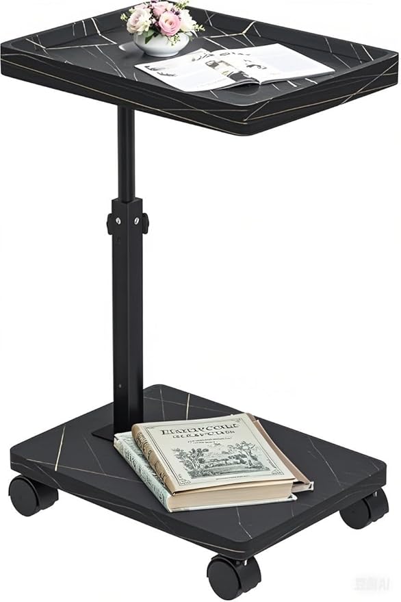 C Table End Table Adjustable Height,C Shaped End for Couch，Snack Tables,360°Swivel TV Tray Sofa Table,Tables that Slide Under,Coffee SideTable for Bed,Chair,Bath-tub (Black Color)