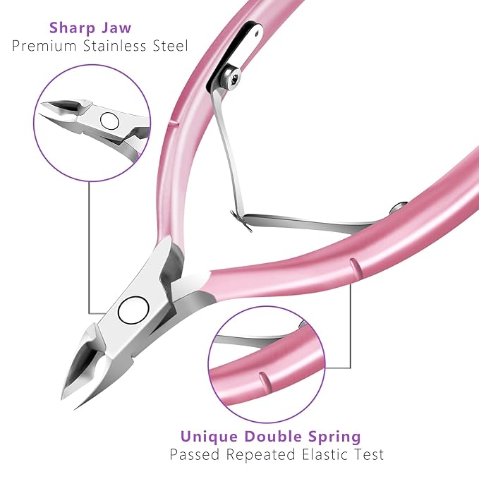 Cuticle Trimmer with Cuticle Pusher and Scissors, Cuticle Remover Professional Durable Pedicure Manicure Tools, Stainless Steel Cuticle Nipper Cutter Clipper (Pink Pusher)