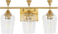 Bathroom Light Fixtures (3-Light, 19 Inch), Brushed Gold Vanity Lights for Bathroom with Clear Wine Glass Glass Shade, Modern Vanity Wall Lights for Mirror Bedroom Living Room Kitchen Hallway Porch
