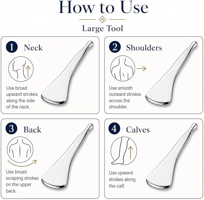 2-in-1 Dual-Ended Acupressure Massage Tool, Stainless Steel Gua Sha Scraper & Large Tip Fascia Release Tool for Deep Tissue Muscle, Back, Neck & Foot