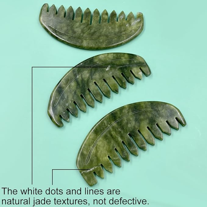 Gua Sha Comb, Natural Guasha Stone Jade, Head Scalp Caring Massage Comb, Body Gua Sha Scraping Massage Tool, Gua Sha Therapy Hair Growth Scalp Stimulator for Brain Meridian Massager