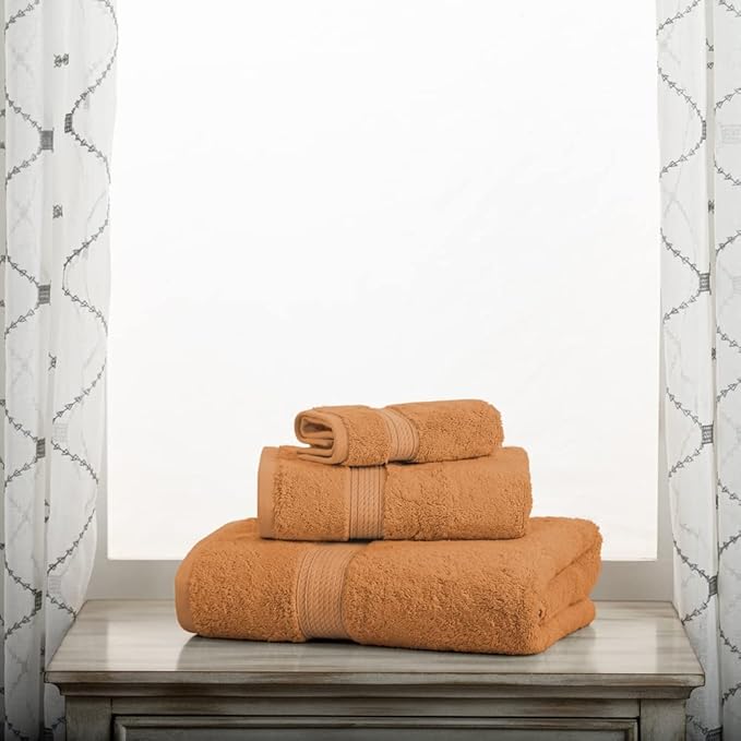 SUPERIOR Egyptian Cotton Pile 3 Piece Towel Set, Includes 1 Bath, 1 Hand, 1 Face Towel/Washcloth, Ultra Soft Luxury Towels, Thick Plush Essentials, Guest Bath, Spa, Hotel Bathroom, Rust