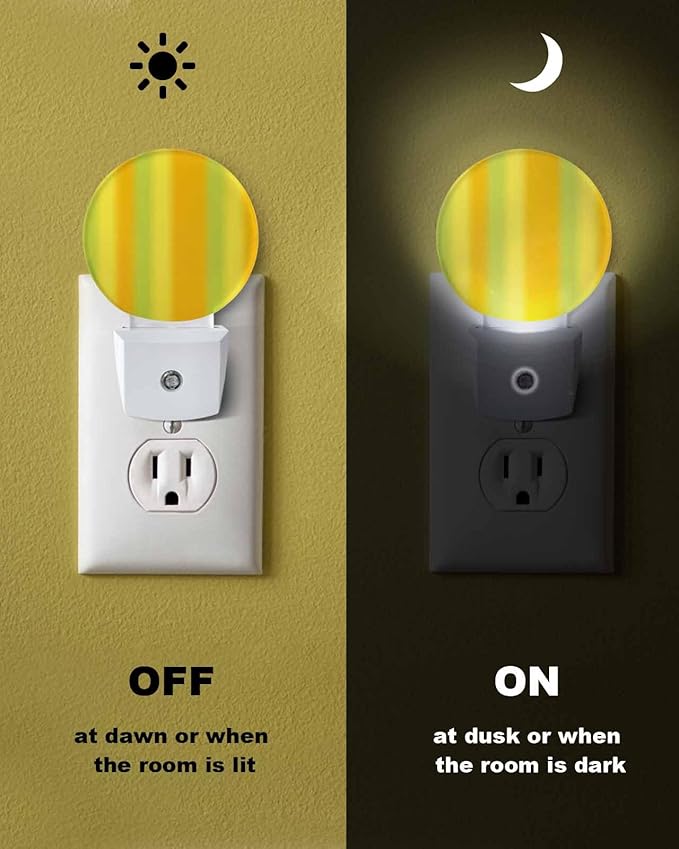 Night Lights Auto Sensor Green Yellow Orange Night Light Gradient Color Stripe Round Lamp Plug-in LED Nightlights Dusk to Dawn for Living Room Bedroom Bathroom Hallway Wall Decor