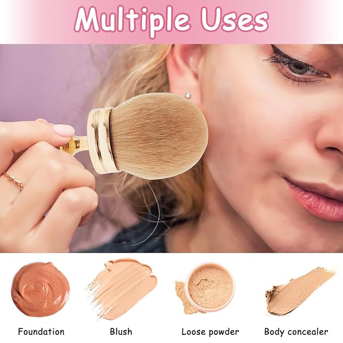 2Pcs Extra Large Body Makeup Brush,YuCool Kabuki Brush for Self Tanner,Rose Gold Self Tanning Blend Brush for Face Body
