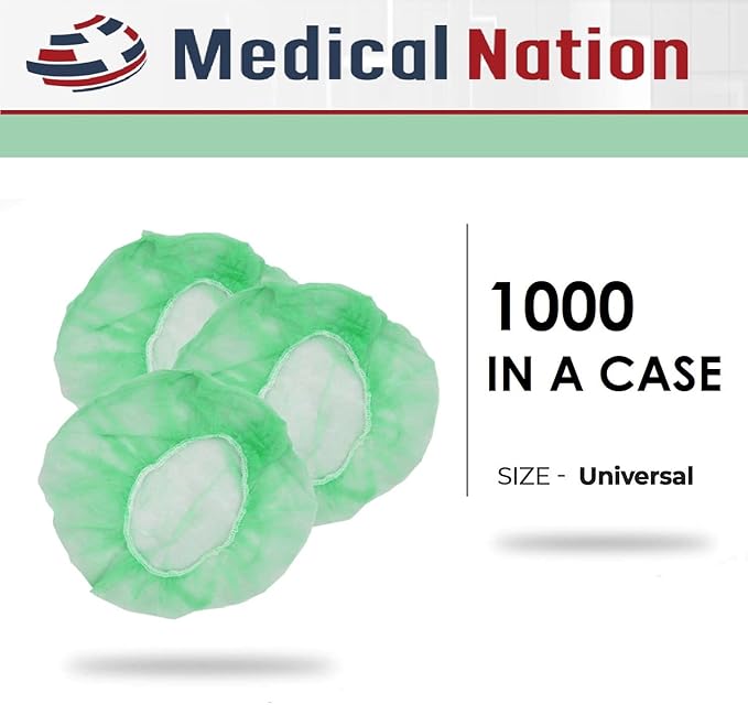 Medical Nation 21" Disposable Bouffant Caps Hair Net | CASE OF 1000, Green | Hairnets, Non-Pleated Head Hair Covers |For Medical, Labs, Nurse, Tattoo, Food Service, Hospital, Cooking - Size 21" Green