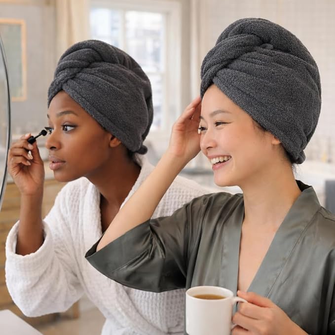 100% Turkish Cotton Hair Towel Wrap 2 Pack – Oeko-TEX Certified Quick Dry Turban for Wet Hair – Soft, Absorbent, Gentle on Curly & Long Hair – 10x26 Inch