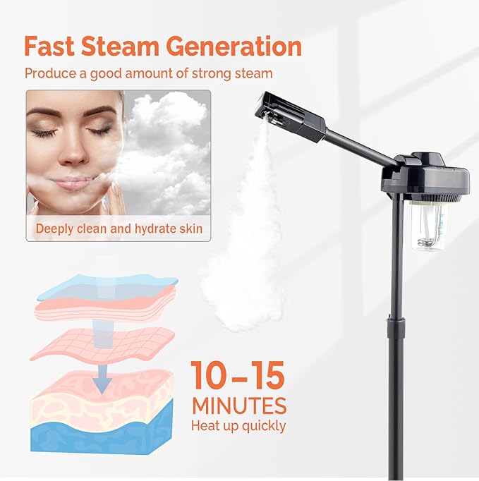 OmySalon Esthetician Steamer Professional Facial Steamer, Face Steamer with Hot Ozone Mist for Beauty Salon Spa Home, Rotatable Sprayer, Personal Skin Care Deep Cleaning