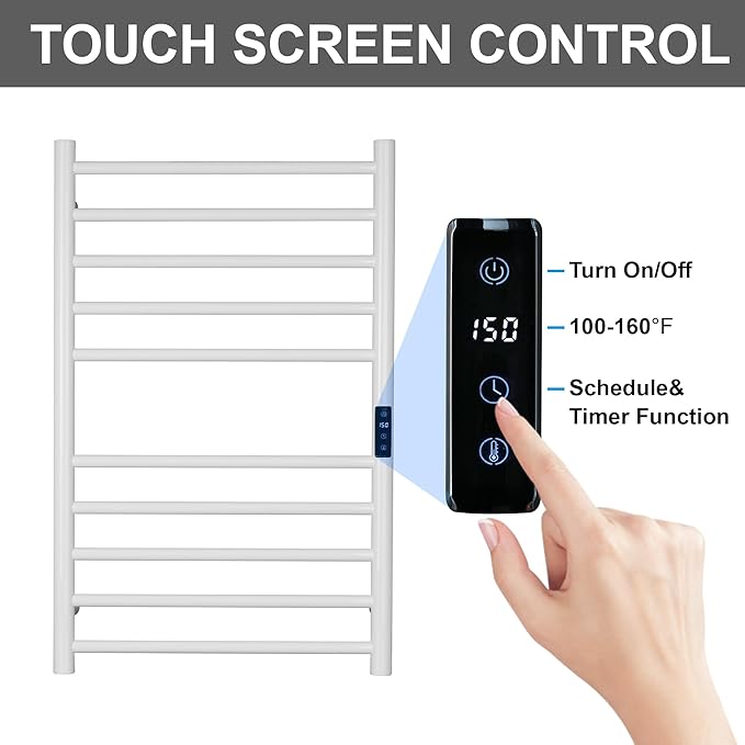 Electric Towel Rack with Voice Control for Alexa & Google Home,TUYA-Wall-Mounted Bathroom Heating Towel Warmer,Stainless Steel Material,31.5x20.08x4.41in,Plug-in,White,10 Bars