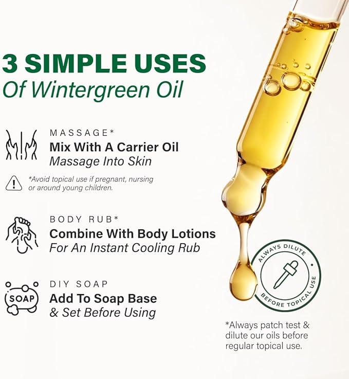 100% Pure Wintergreen Oil - 3.40 Fl Oz Wintergreen Essential Oil for Hair, Skin, Diffuser, Aromatherapy & DIY Soap Making Scent