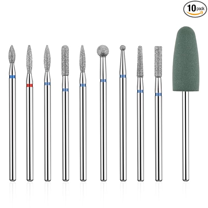 10 PCS Nail Drill Bits Set, Russian Manicure Drill Bits, Cuticle Remover Nail Products for Manicure Pedicure for Home and NailSalon