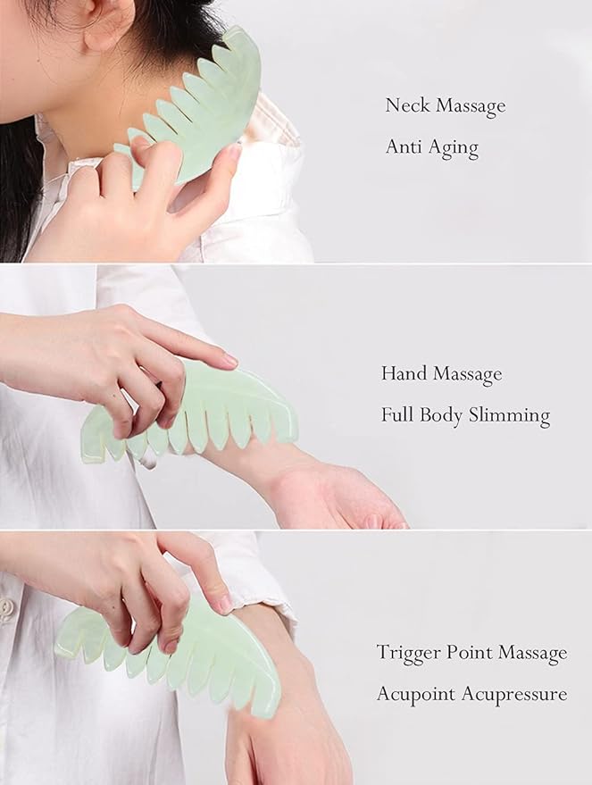 Scalp Massage Comb, Scalp Massager for Hair Growth, Head Scratcher for Itchy Scalp, Natural Gua Sha Jade Stone, Acupressure Meridian Brush