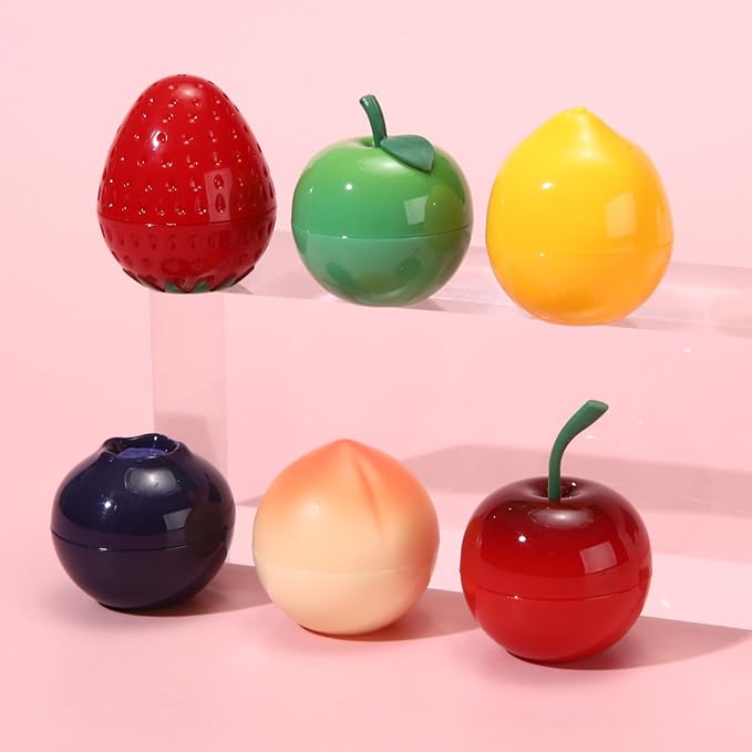 6 PCS Mini Bee Lip Balm Lip Mask Fruit Pot,Strawberry Lip Balm for Teens Girls 8-12,Peach,Cherry Moisturizing Lip Sleeping Mask Overnight Lip Treatment,Color lip Balm Gifts Set,Mothers Day Gifts